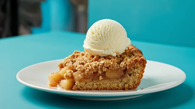 Apple pie slice with vanilla ice cream