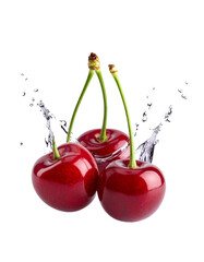 Fresh Cherries Splashing in Water on Black Background