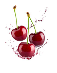 Fresh Cherries Splashing in Water on Black Background