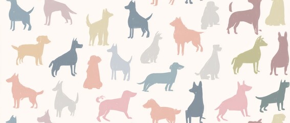 Pastel dog silhouettes on a white background.