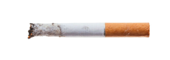 Cigarette burning on transparent background, smoke addiction concept
