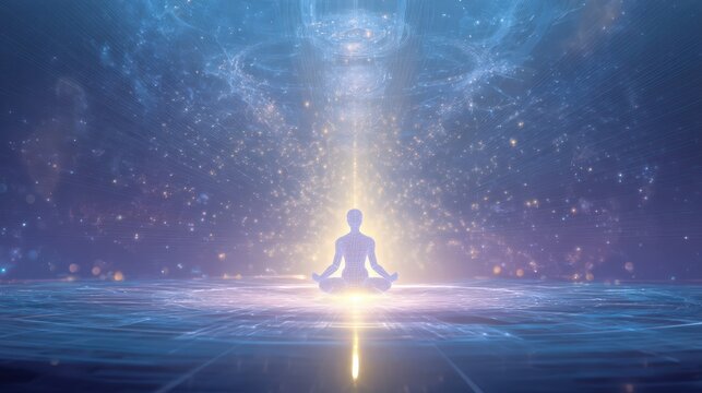 Mystical journey into the universe through meditation and inner light exploration