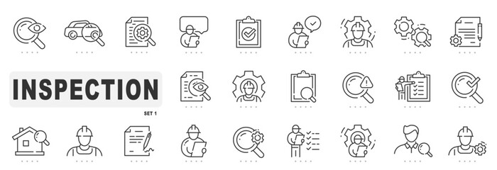 Set of inspectionrelated line icons. Test, check, control, analysis etc. Editable stroke