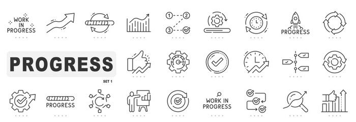 Set of progress related line icons. Editable stroke