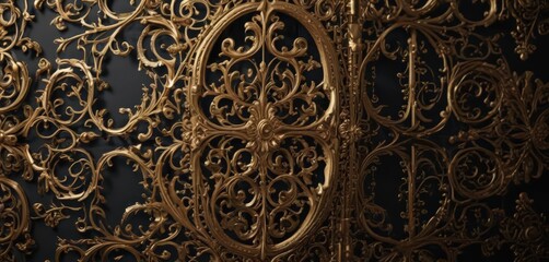 Intricate gold filigree on black, metallic accents , art deco, scrollwork, celebration