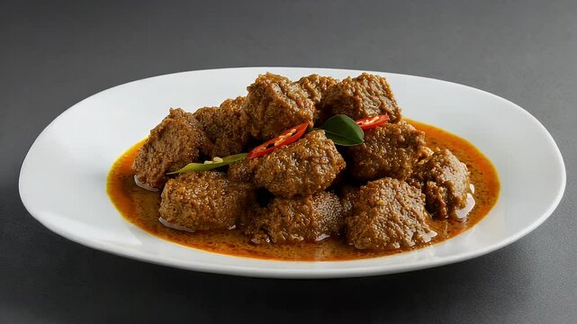 Beef rendang served on a plate