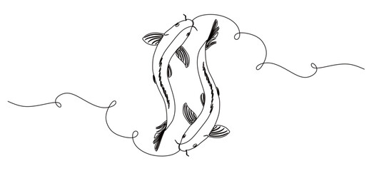 continuous line art of koi fish icon. this icon is for fish shop sticker or banner. symbol of transformation and positive change, represents wealth and prosperity, love, courage and energy