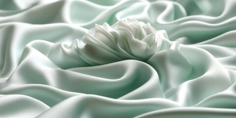 Obraz premium Abstract Background Of Green Satin Fabric With Wavy, Elegant Folds, Soft, Gentle Gradient
