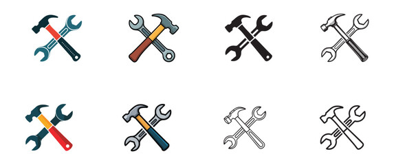 set of crossed tool icons, repair and construction service concept
