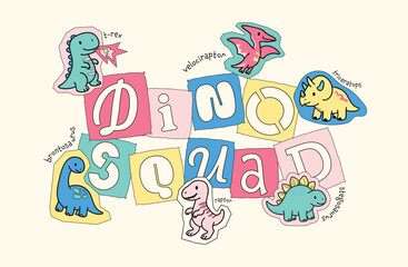 Cute Colorful Dino Squad Poster with Cartoon Dinosaurs and Playful Typography
