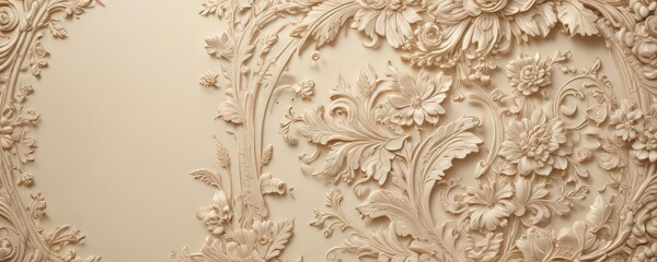 Luxury cream background, intricate floral motif, ornate details, lily, vintage