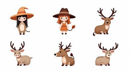 Cute cartoon characters in various costumes and as animals.