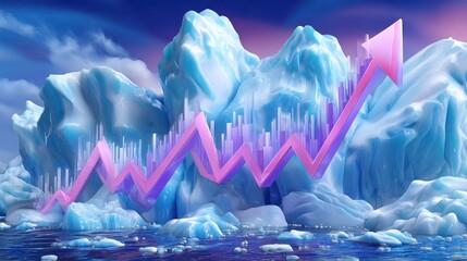 Climate Change Impact, Rising Graph, Iceberg Meltdown, Business Trend, Stock Market