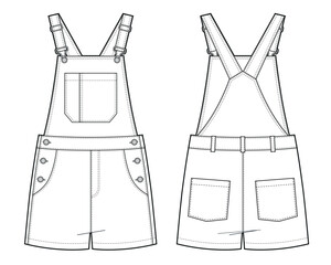 Kids overall short jumpsuit flat sketch