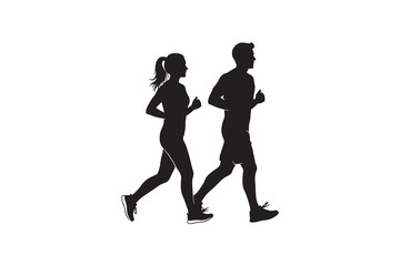 Fitness Silhouette Jogging Illustration - Active Couple Running Silhouette