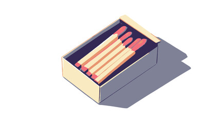 Obraz premium Isometric low-poly illustration of a matchbox containing three matches. The matchbox is depicted in a light beige color with a slightly darker shadow suggesting depth. The matches are rendered with.