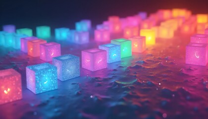 brightly colored lights are arranged in a row on a table