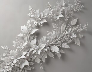 Subtle embossed floral plaster, elegant gray-white tones, decor, relief, artisan