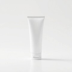 Minimalist white cosmetic lotion tube mockup with soft shadow on plain background for clean product presentation