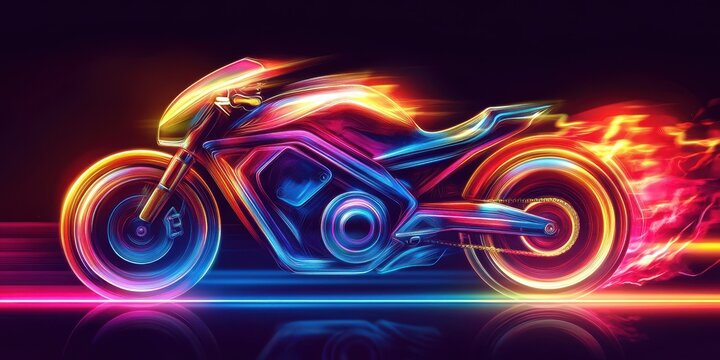 Neonowy motocykl w płomieniach