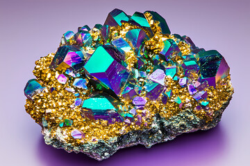 Vibrant titanium aura quartz crystal cluster shining with iridescent colors