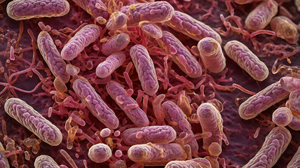 "Microscopic Image of Gram-Negative Escherichia coli Stained Pink with Safranin"