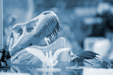 Detailed models in different form printed on 3D printer from polymer close-up. Detailed object...