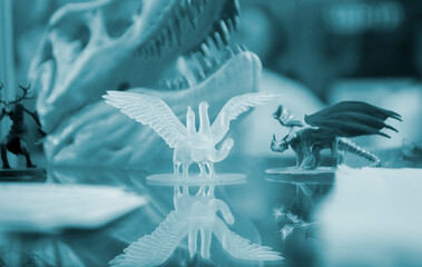 Detailed models in different form printed on 3D printer from polymer close-up. Detailed object...