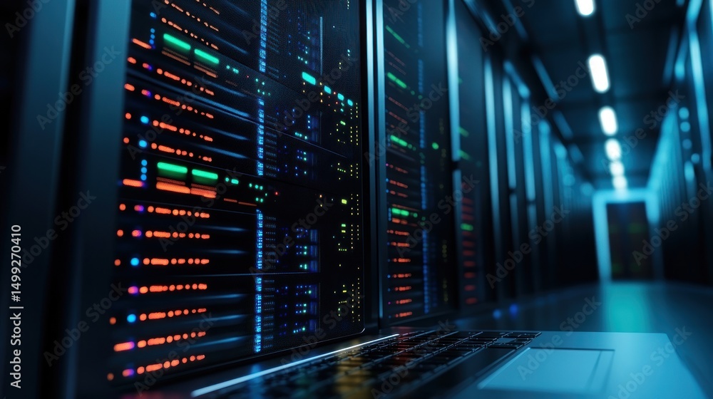 Poster servers cluster infrastructure connected to cloud computing tech