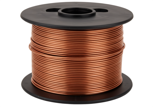 Copper wire spool Isolated on transparent background illustrating electrical power and connectivity concepts