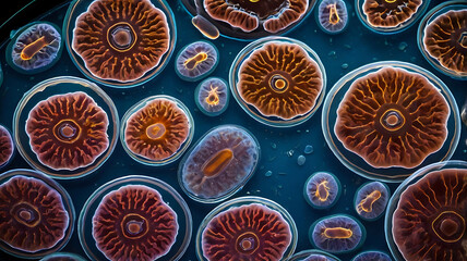 "Light Microscope Image of E. coli Colonies Growing on Agar Plate"