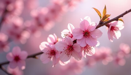 Delicate pink cherry blossoms, soft petals, gentle branches , white flowers, wedding