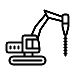 Excavator outline icon. digging machine black line illustration.