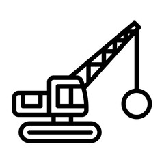 Wrecking ball outline icon. construction vehicle black line illustration.