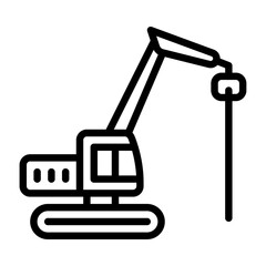 Pile driver outline icon. Pile driver black line illustration.