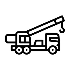 Crane truck outline icon. construction vehicle black line illustration.