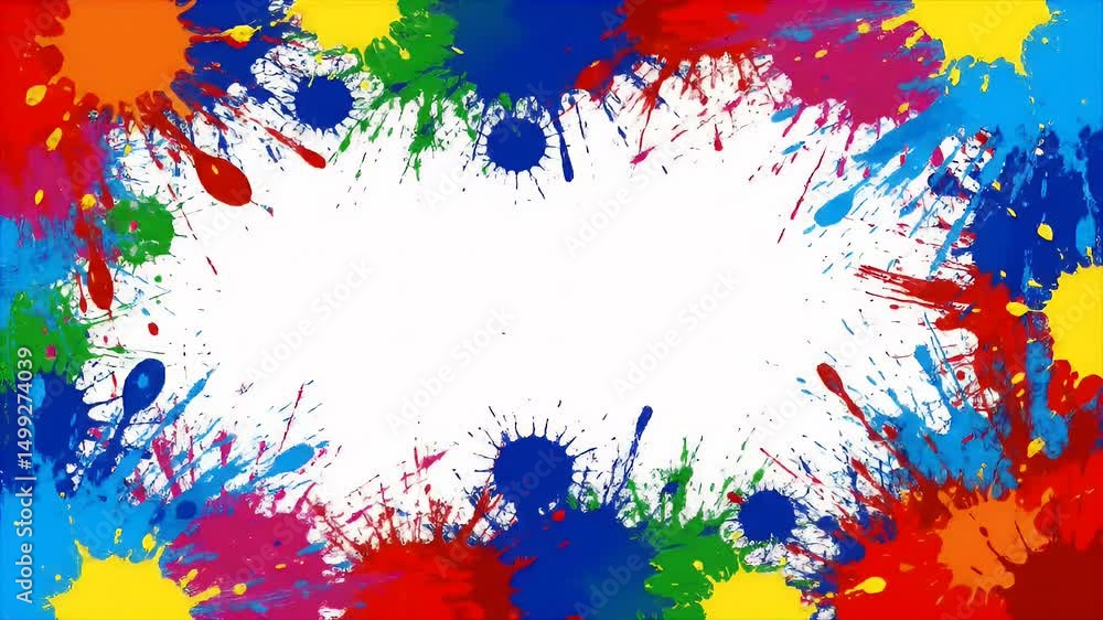 Poster colorful ink splatter frame transition background animation