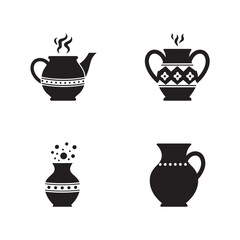 Vector illustrations showcasing a variety of decorative ceramic pots and a teapot silhouette