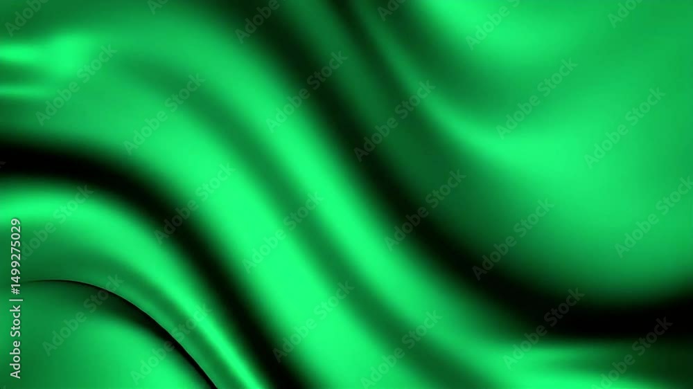 Poster emerald green silk fabric flowing abstractly in a seamless loop animation