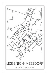 Hand drawn printable downtown road map poster of borough LESSENICH-MESSDORF of the German city of BONN on solid white background with city name
