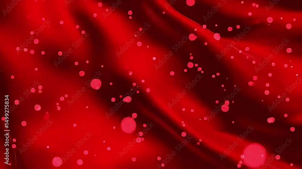 Poster abstract red silk fabric with floating bokeh particles background animation