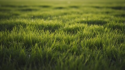 Obraz premium Lush Green Grass Field Sunlight Dew Drops Nature