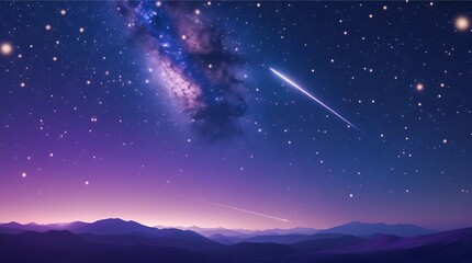 Fototapeta premium Starry Night Sky with Milky Way and Shooting Stars Over Mountain Landscape