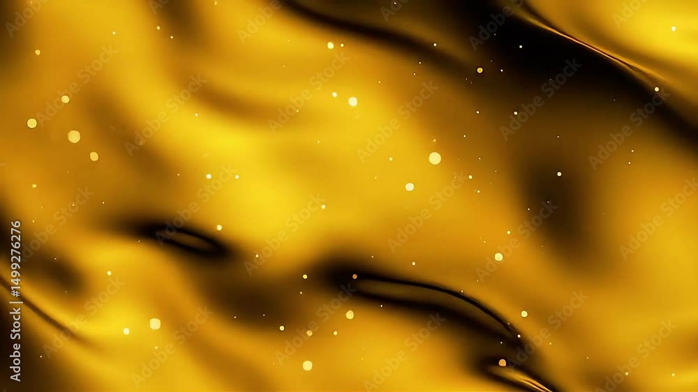 Poster golden silk abstract background with sparkling particles and gentle waves