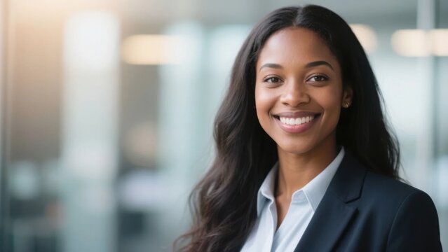 African businesswoman smiling confidently, portrait of professionalism and warmth	