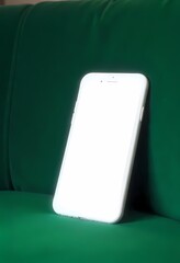 Mobile phone resting on the couch with a modern design and clear screen