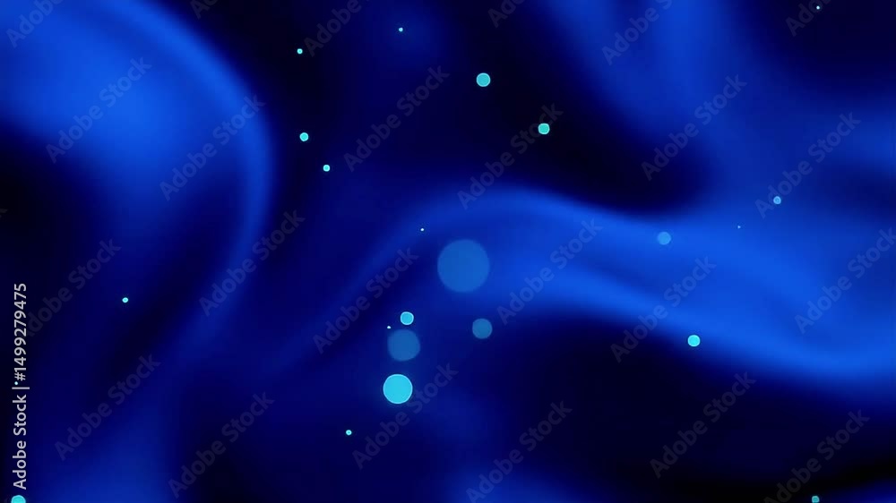 Poster abstract blue silk with floating light orbs animated background video