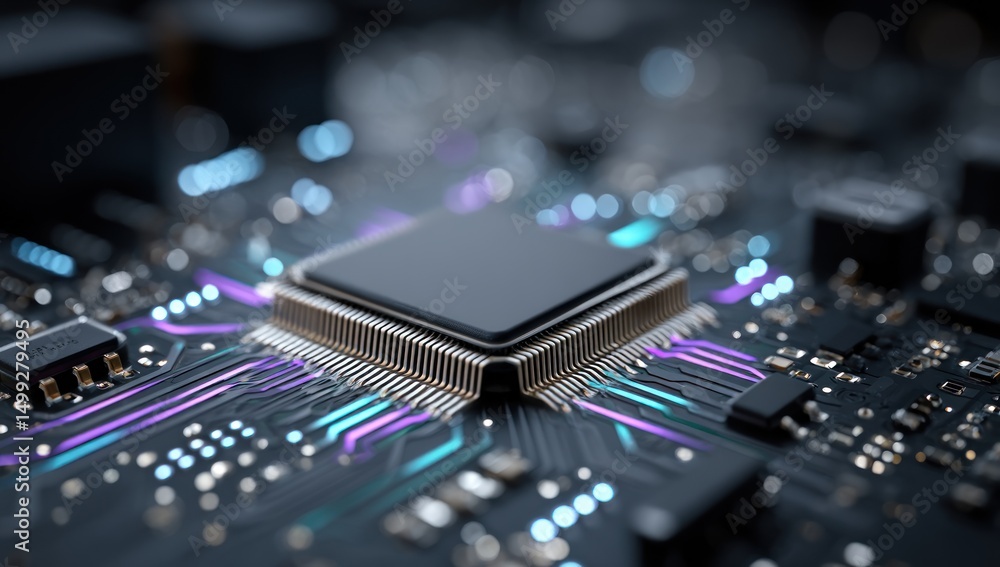 Poster close-up of a modern microprocessor on a circuit board