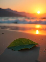 Autumn leaves on a mountain with colorful trees, a calm lake, and a vibrant sky during sunrise or sunset