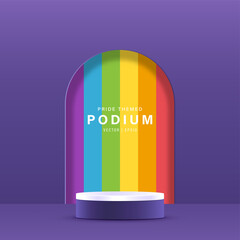 Pride month podium background with rainbow color decoration vector design  for product display